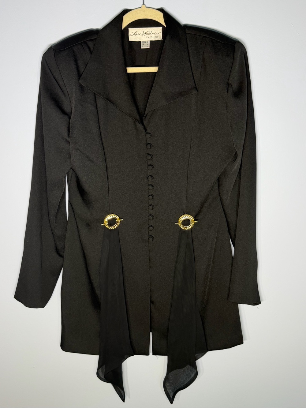 Vintage 90s Lori Weidner Evenings Black Rhinestone Draped Blazer Size 10